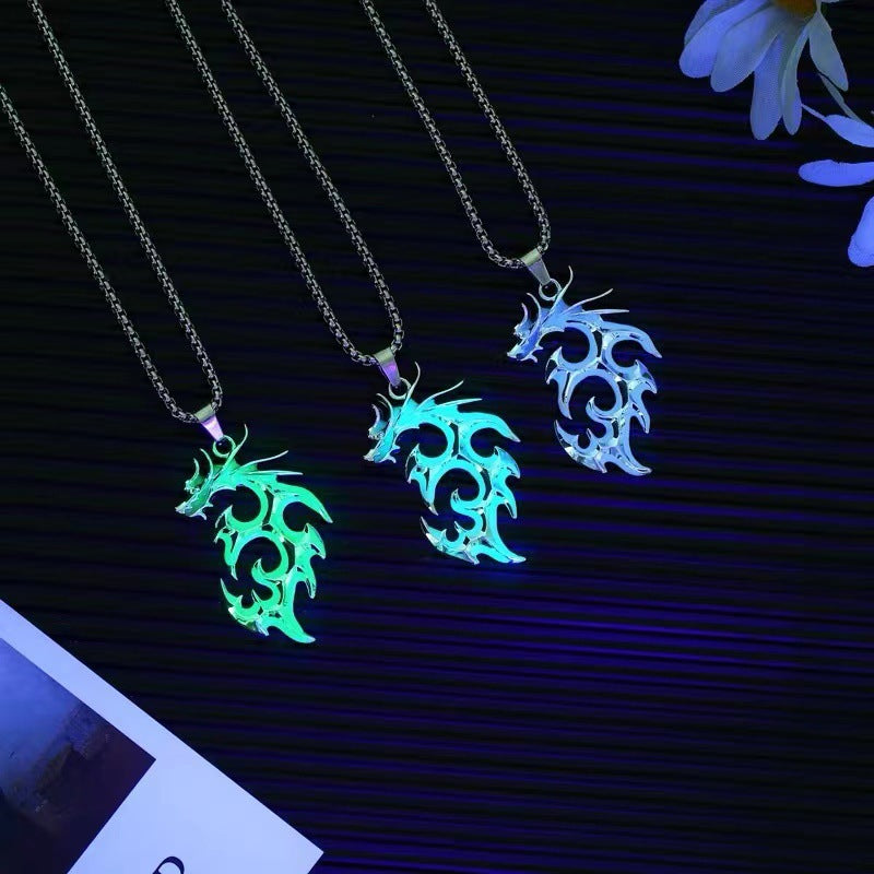 Luminous Flame Dragon Pendant – Trendy Men's Necklace