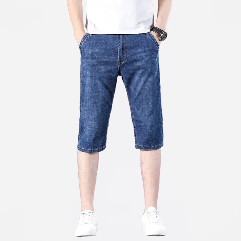 Men’s Stretch Denim Capri Shorts – Summer Loose Fit