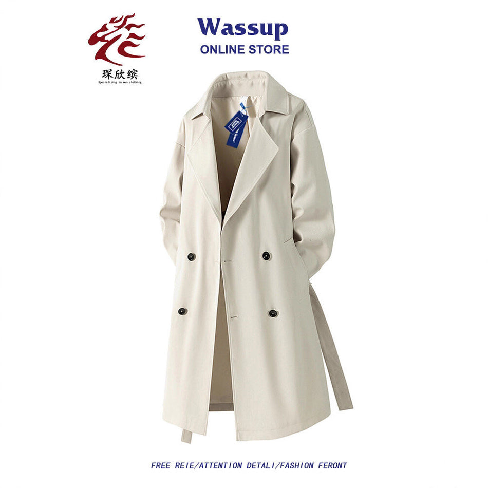 STOCK-Men’s Retro Loose Trench Coat – Knee-Length Spring/Autumn