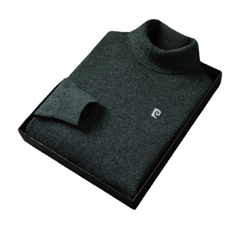 Men’s Embroidered Turtleneck Sweater – Casual Business Knit