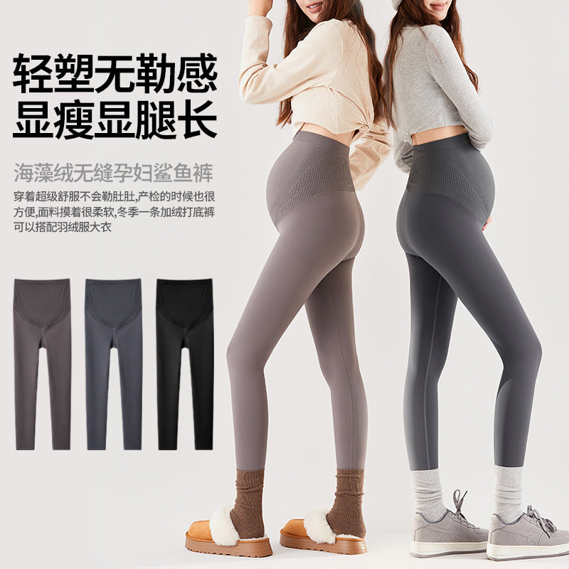 Fleece Shark Maternity Leggings High Stretch Winter