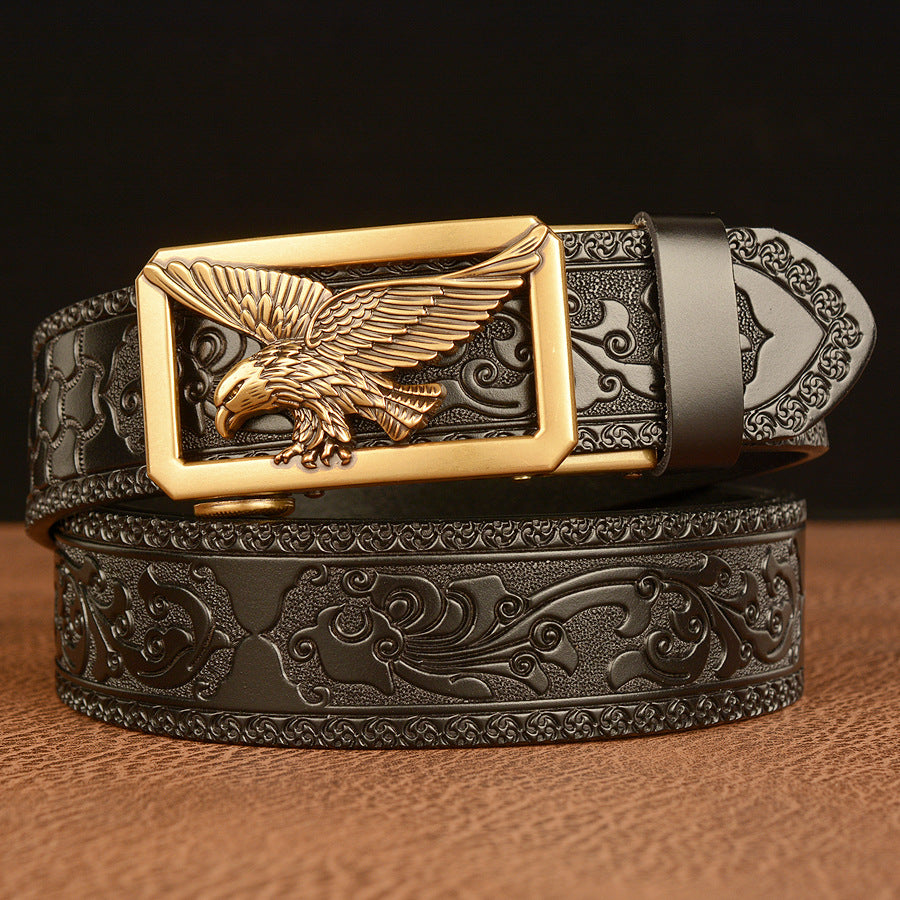 Men’s Cowhide Belt 🦅 Vintage Eagle Embossed Buckle