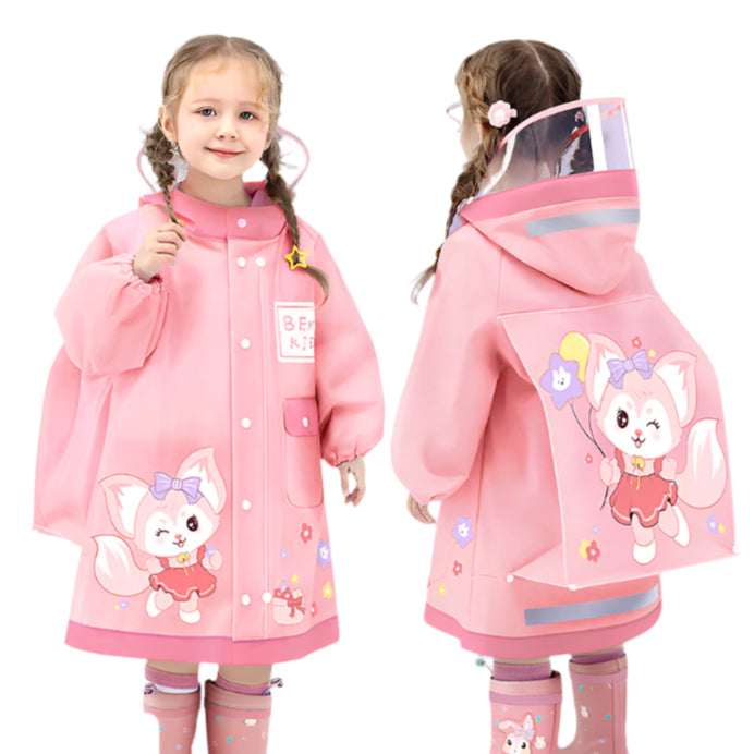 Kids’ Long Raincoat with Bag Cover – Ages 6–12