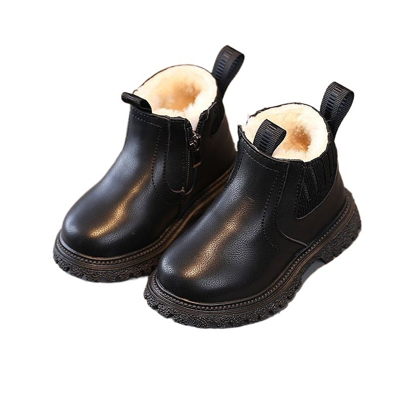 Kids British Style Leather Winter Boots Soft Sole