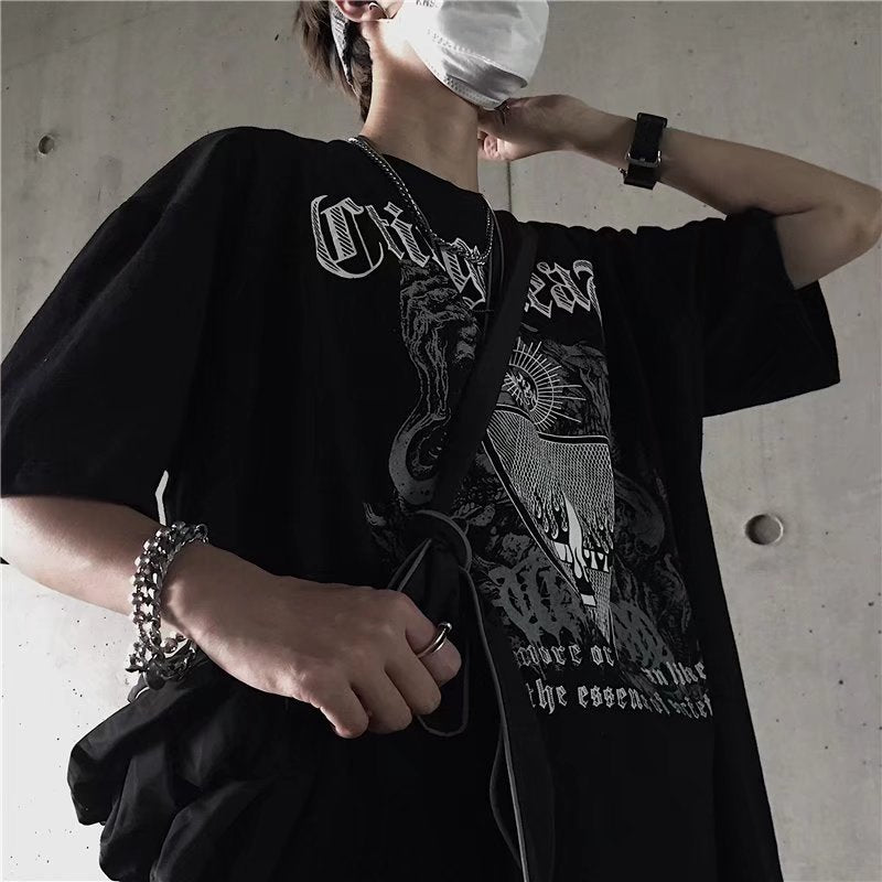 Dark Street Hip Hop Loose Round-Neck Short Sleeve T-Shirt