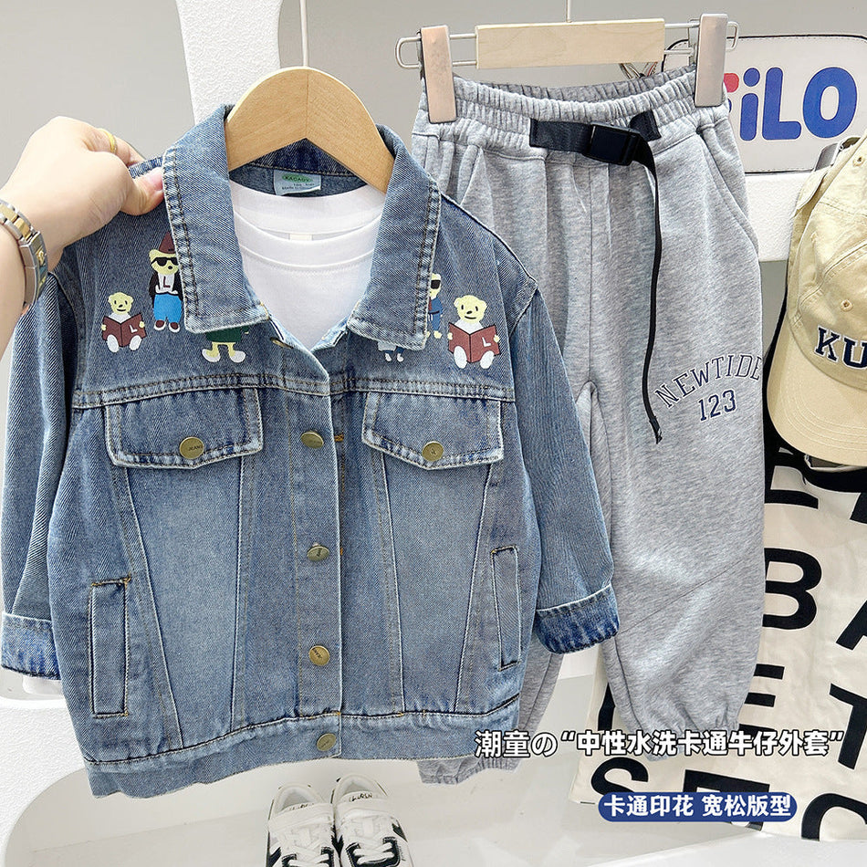 INSTOCK-Boys Denim Jacket 2025 Autumn Spring Trendy Kids Clothing