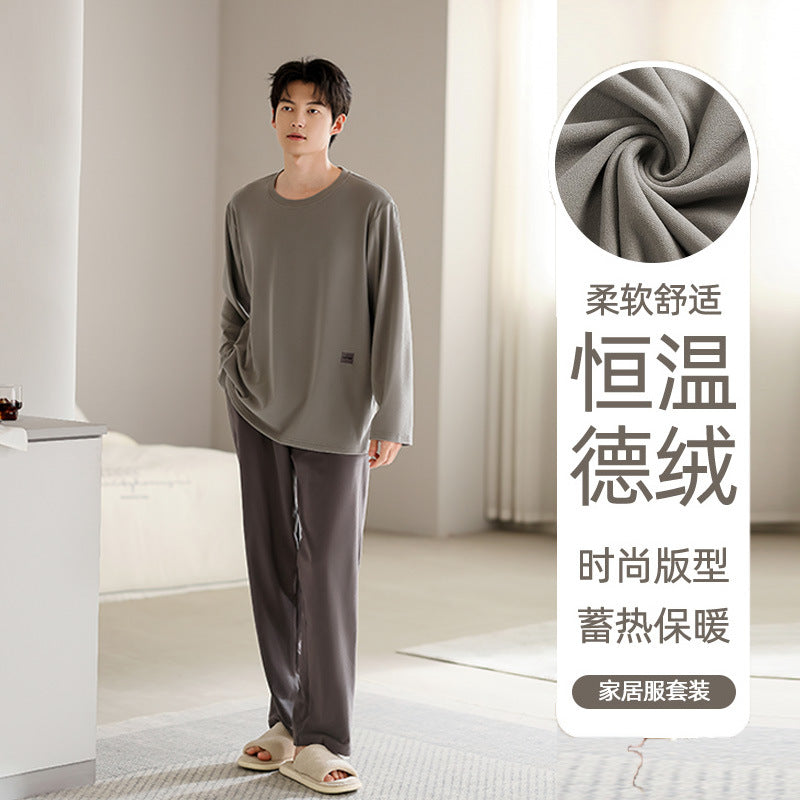 Men’s Velvet Cotton Pajamas Set Thin Warm Autumn Winter
