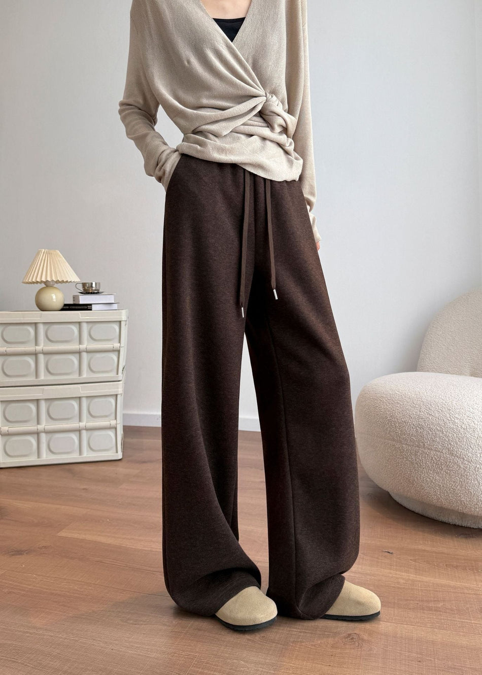 Women's Wool Blend High-Waisted Wide-Leg Pants