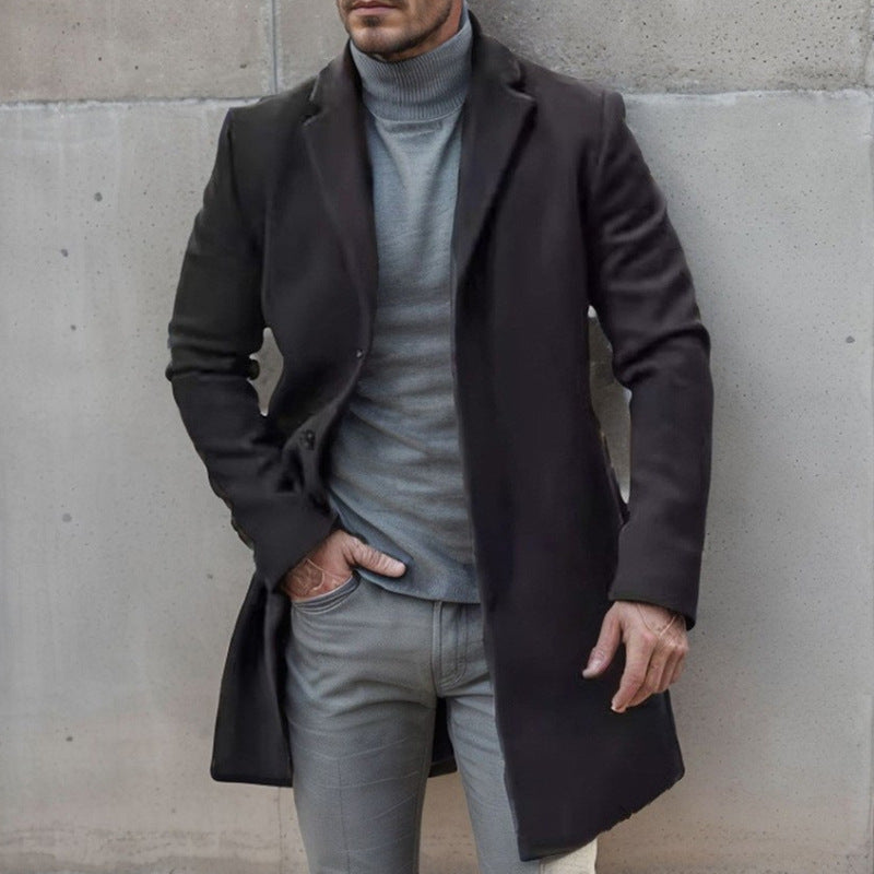 STOCK-Men’s British Style Wool Coat – Mid-Length Autumn Winter