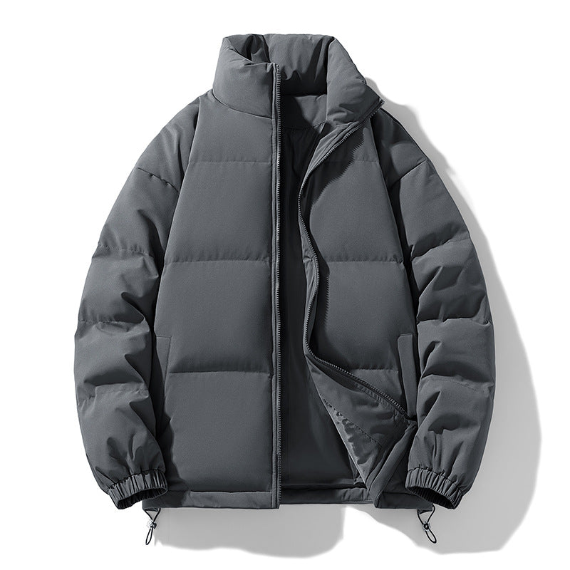 Unisex Stand Collar Puffer Jacket – Solid Color Winter Coat