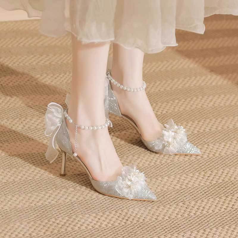 STOCK-Silver Fairy Style Wedding Heels – 2-in-1 Design