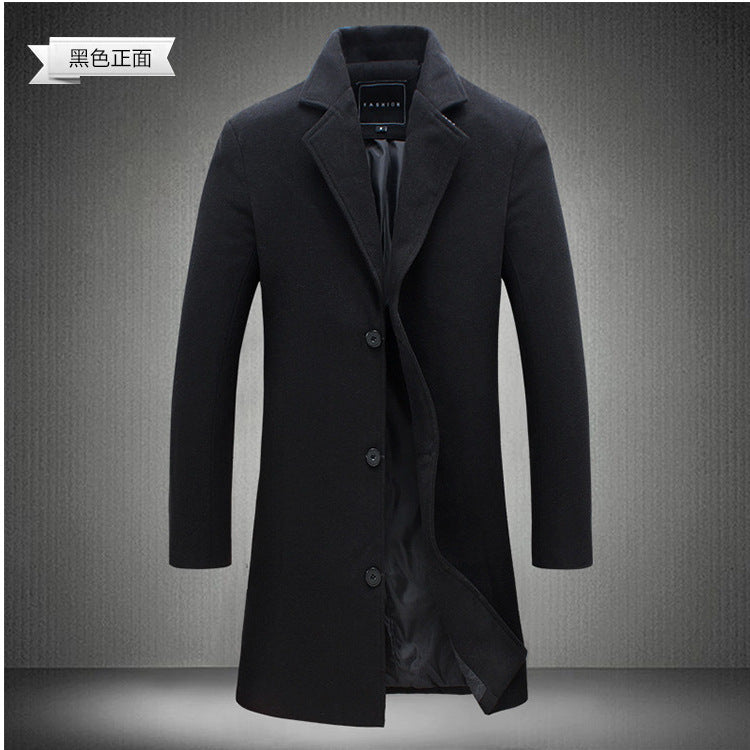 INSTOCK-Men's Korean Slim Fit Long Woolen Windbreaker