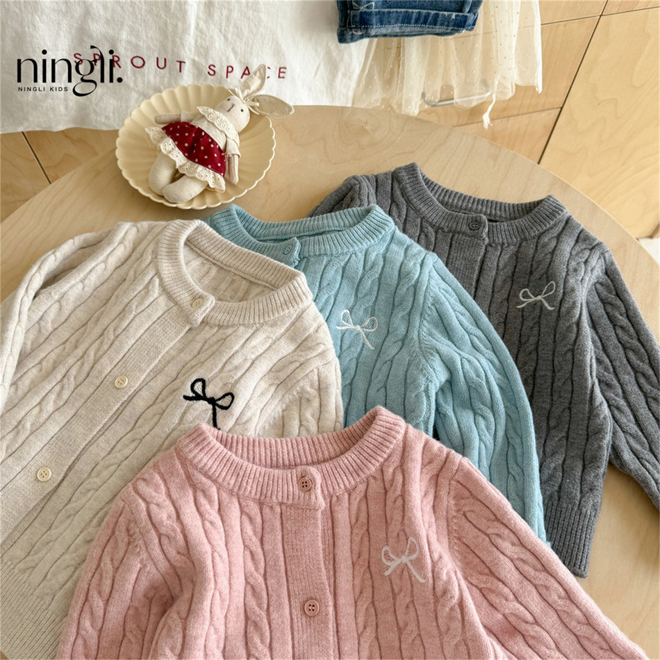 Girls’ Pure Color Knit Cardigan – Forest Style Autumn Jacket