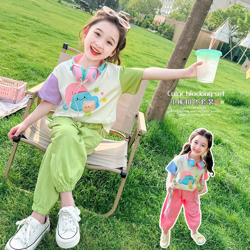 Girls Cartoon Color-Match T-Shirt & Pants Set – Summer Kids Outfit Nepal | Tudoholic