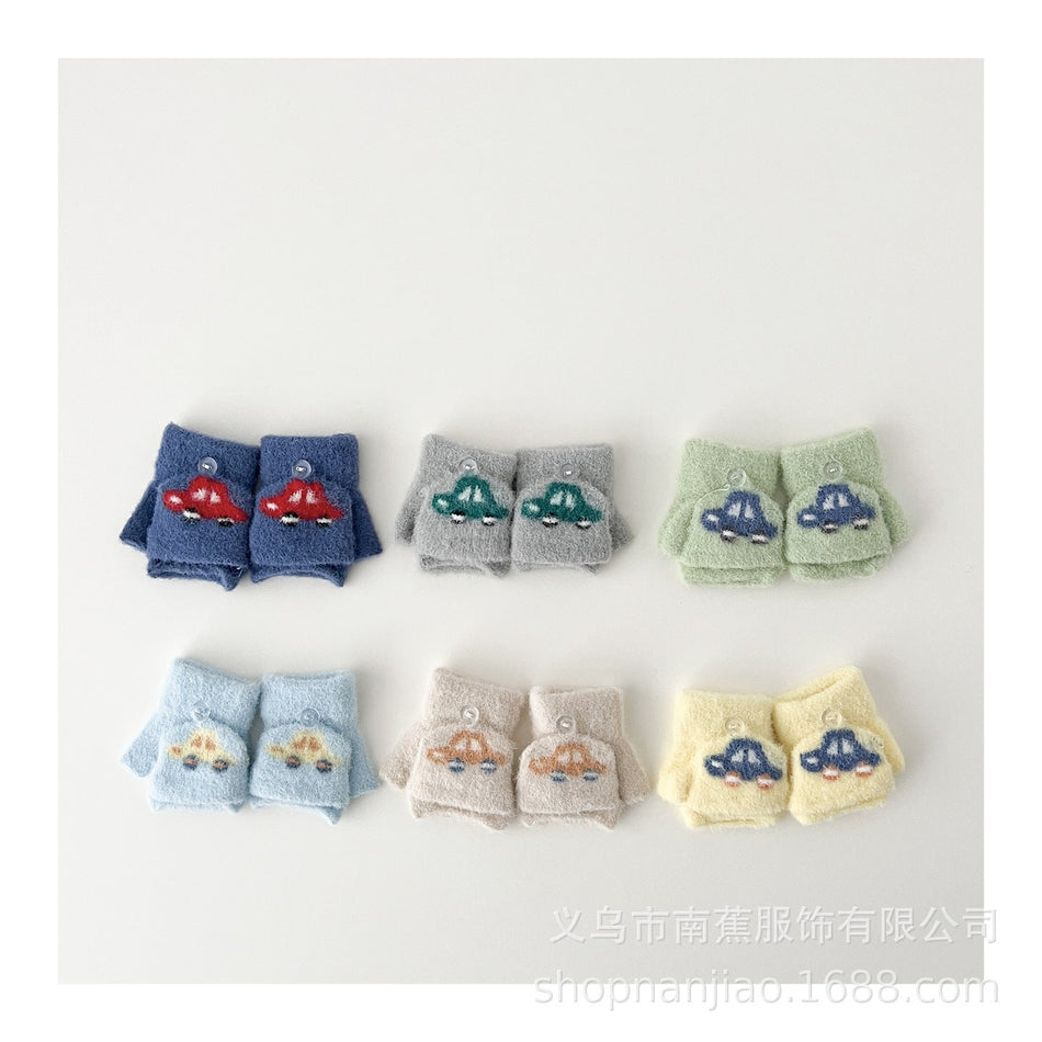 Baby Winter Plush Flip-Cover Cartoon Gloves Warm