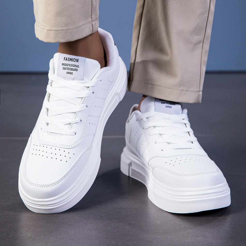 Men’s 2025 Spring Leather Sneakers – Comfortable White Shoes