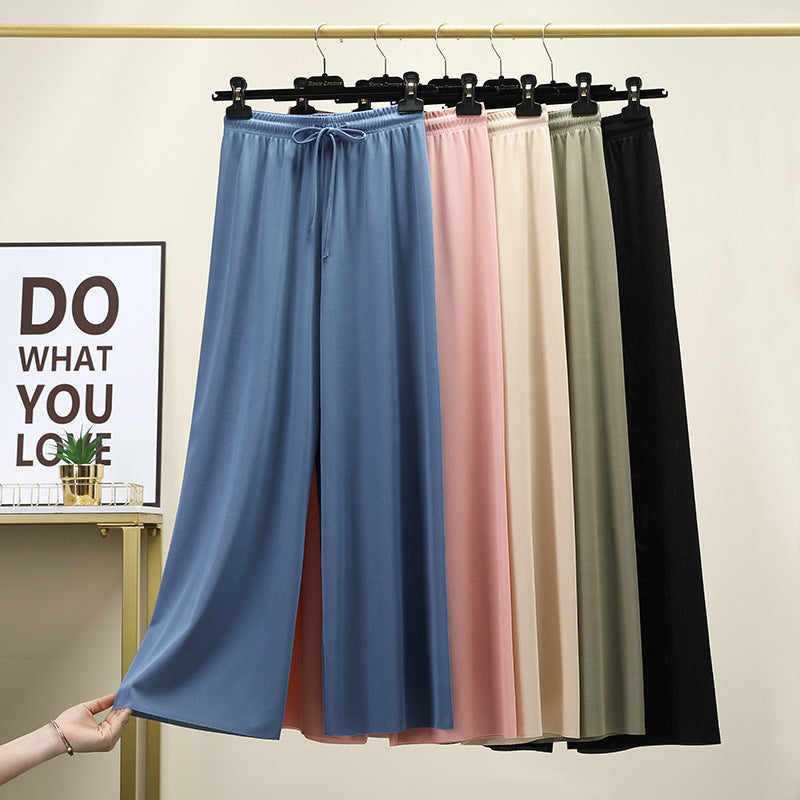 Ice Silk High Waist Wide-Leg Pants – Summer Comfort