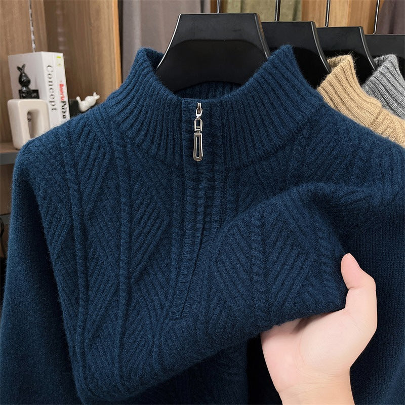Men’s Half-Turtleneck Zipper Knit Sweater Warm Casual