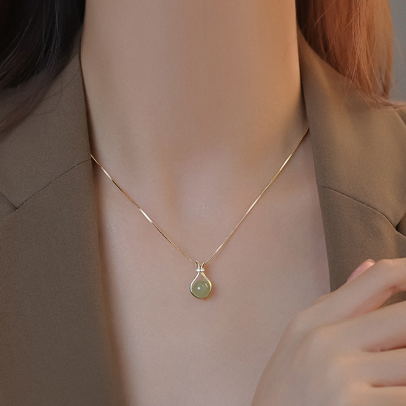STOCK-Hetian Jade Titanium Steel Pendant Necklace
