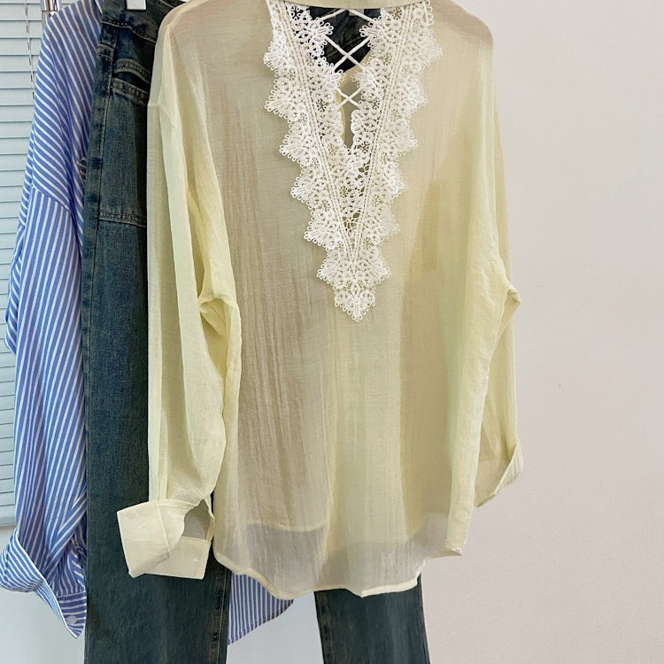 Korean Style Lace Backless Shirt