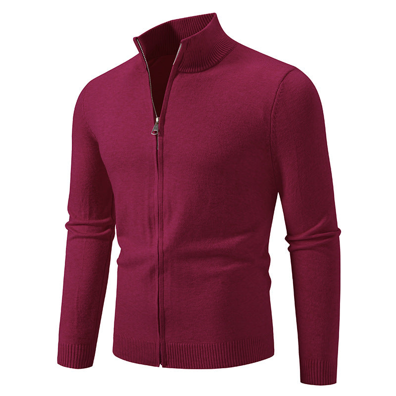 Ruisheng Men's Stand Collar Slim Fit Zipper Knit Jacket