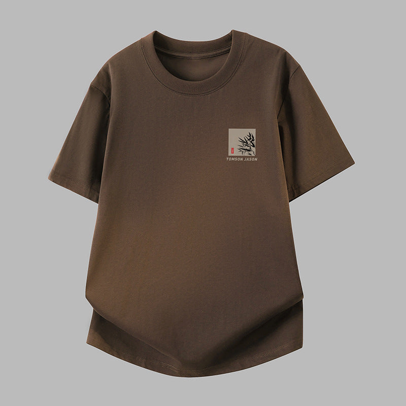 Men's Pure Cotton Leaf Print Loose Crew Neck Short Sleeve T-Shirt