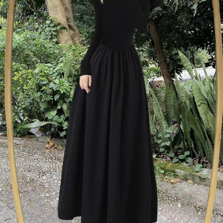 Elegant Black Long-Sleeve Slim Dress
