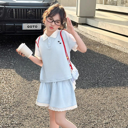 Girls Korean Polo Shorts Summer Two-Piece Set – Baby & Children's Outfits – Image 7
