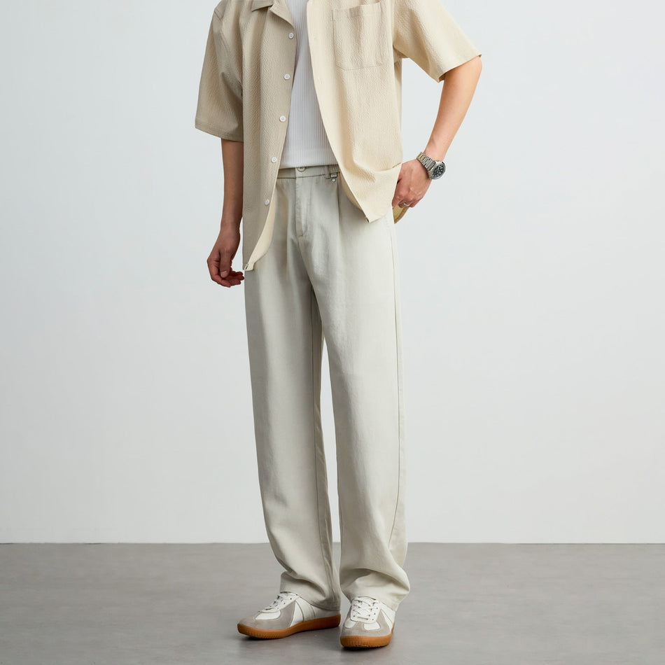 Men's Linen Khaki Casual Pants with Loose Straight Fit