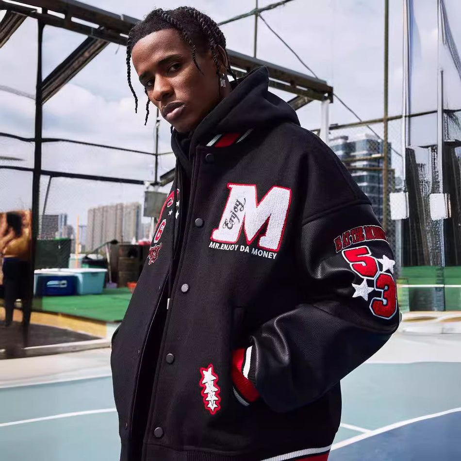 Retro Black & Red Baseball Jacket – Unisex Spring Autumn