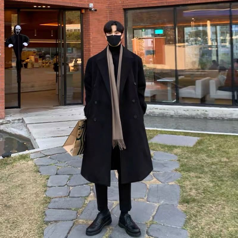 Men’s Woolen Mid-Length British Style Trench Coat