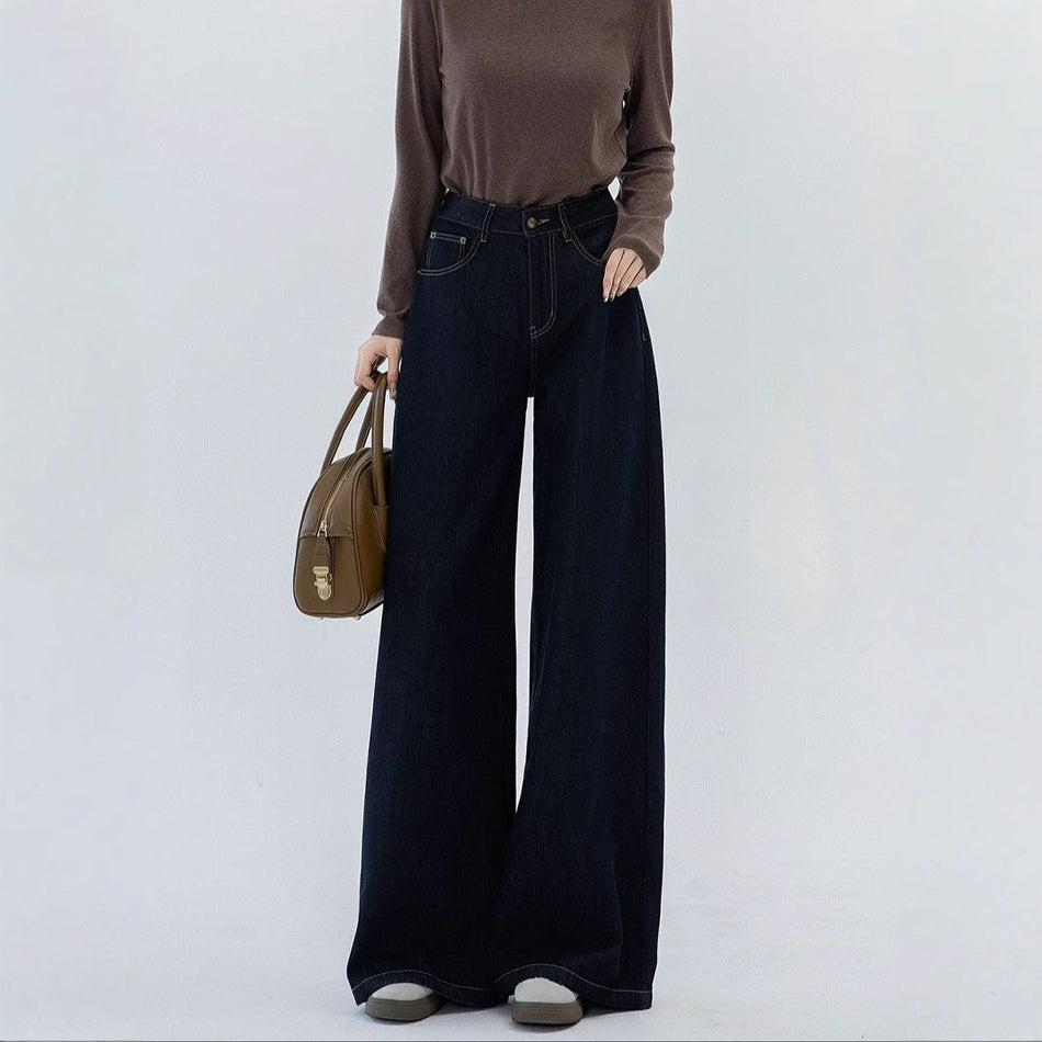 Dark Blue Tannin High Waist Wide-Leg Jeans