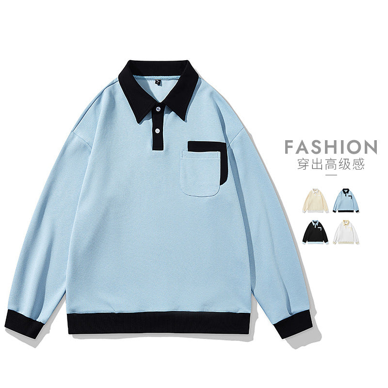 Men's Loose Long-Sleeve Lapel Polo Sweater High-End Top
