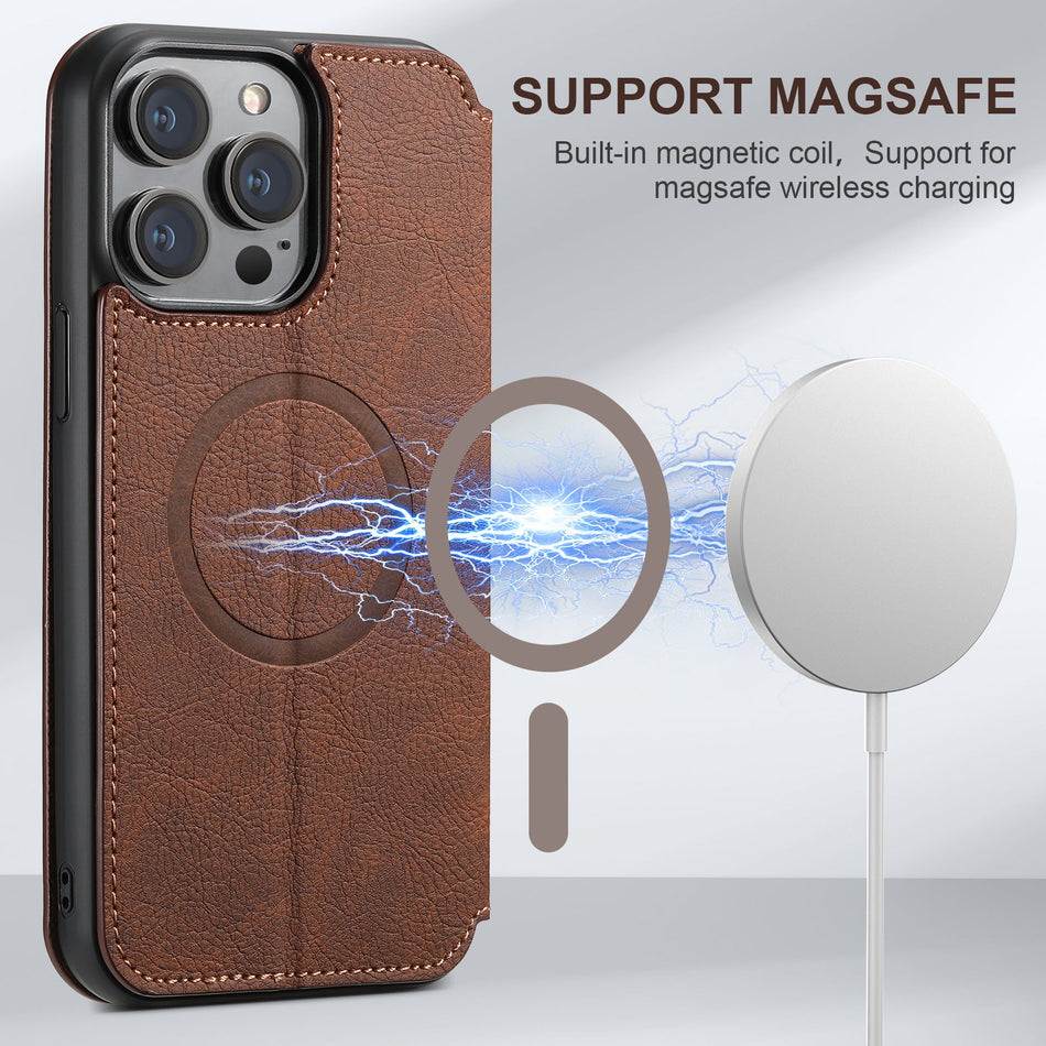 INSTOCK-MagSafe Flip Leather Case iPhone 13–16