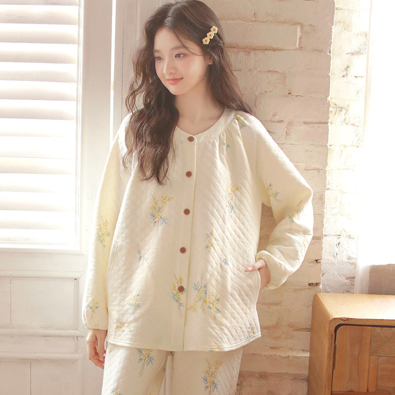 Women’s Autumn Winter Air Cotton Quilted Long-Sleeved Homewear