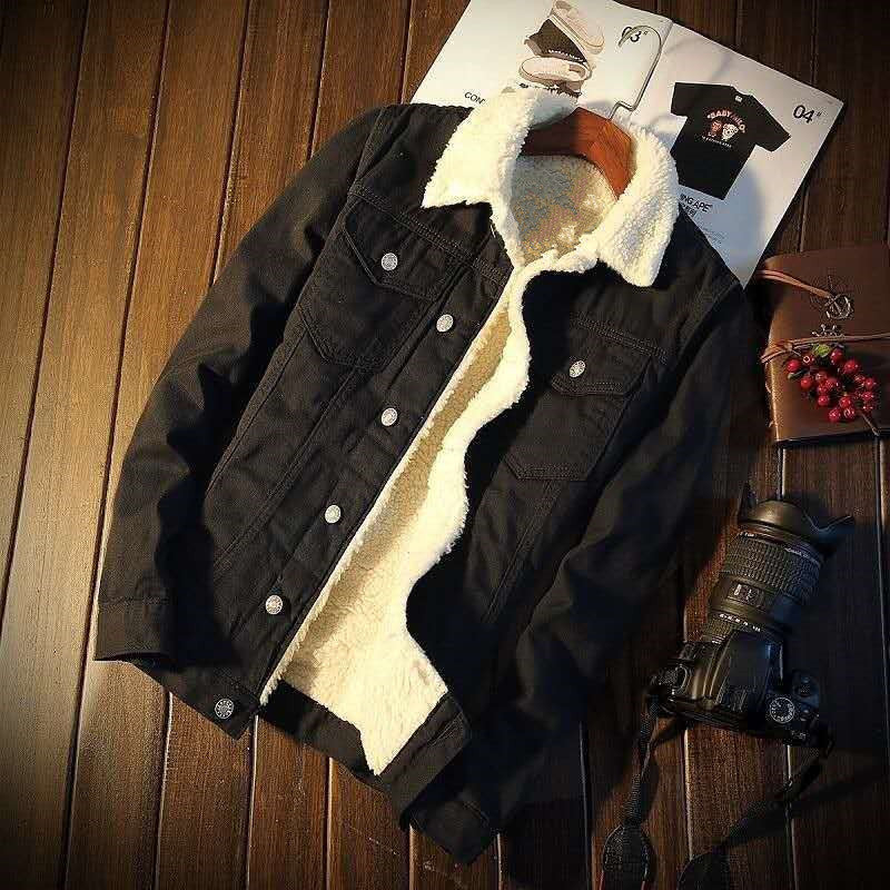 Men's Winter Fleece-Lined Thick Lamb Velvet Denim Jacket