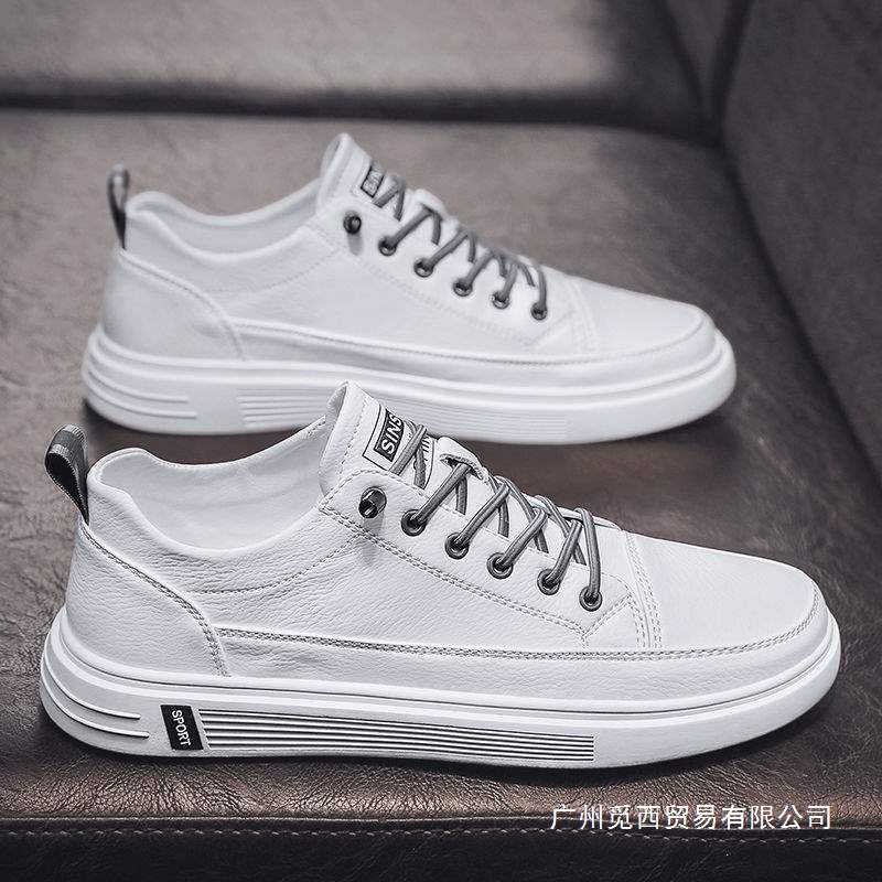 Men’s Spring Leather Sneakers – Trendy White Casual Shoes