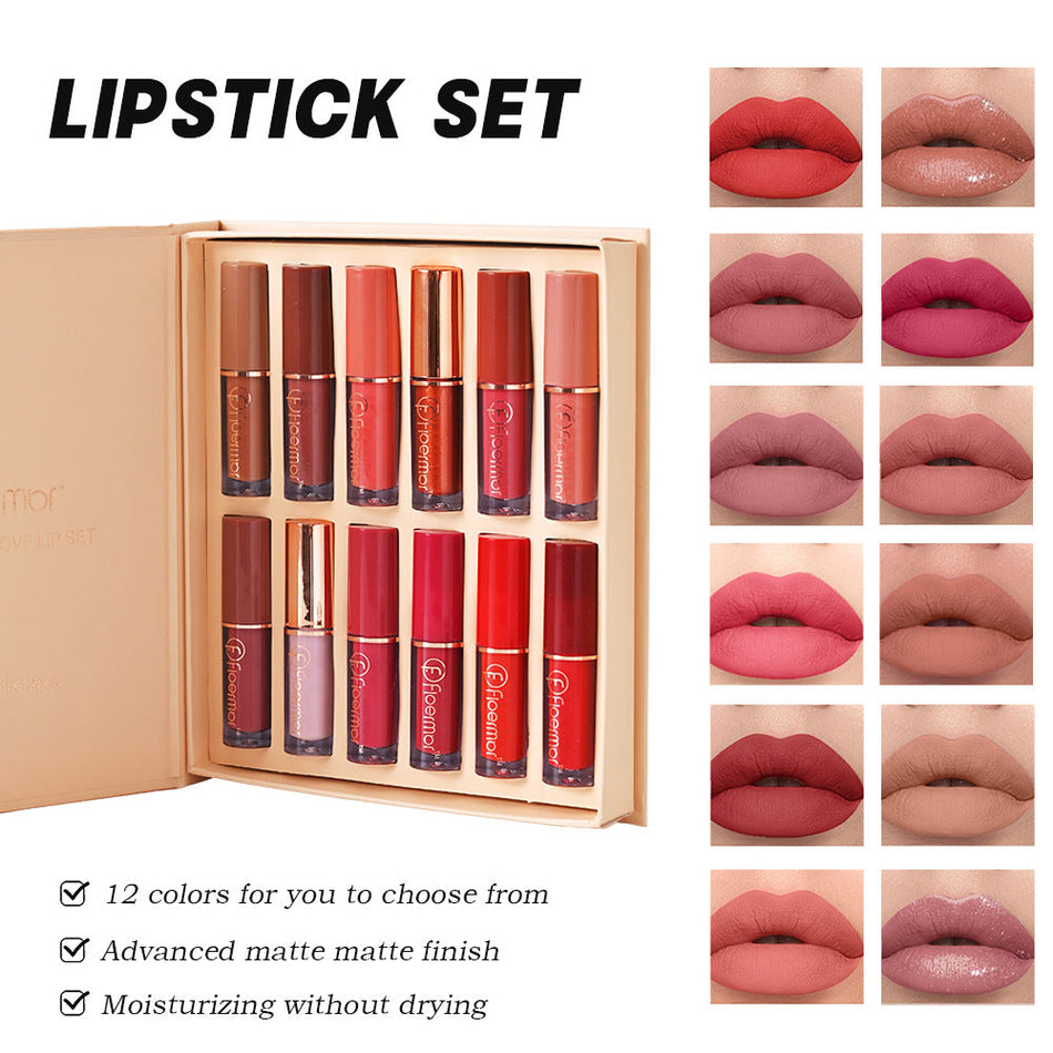 12-Piece Pearlescent & Matte Waterproof Lip Gloss Set