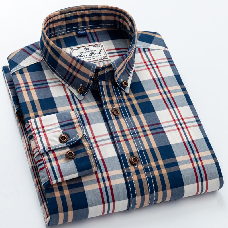 Men’s Spring Cotton Plaid Long-Sleeve Shirt