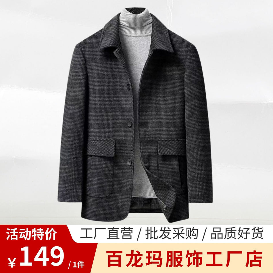 Men’s Autumn Winter Plaid Wool Coat Luxury Casual Jacket