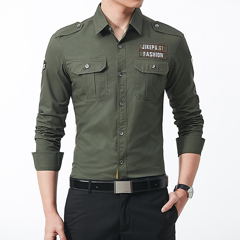 Slim-Fit Cotton Military Shirt Coat