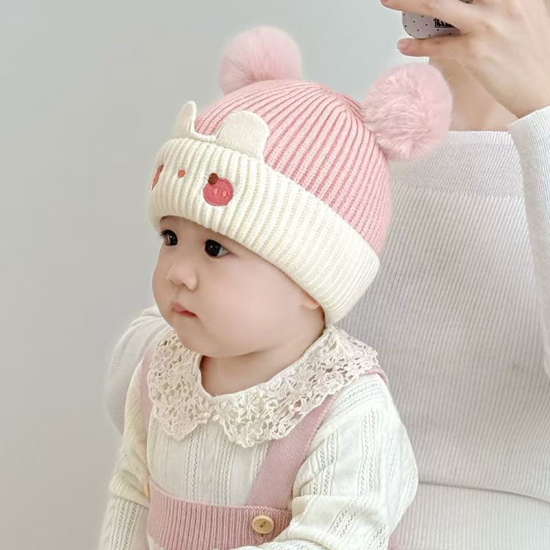 Baby Hat Autumn Winter Cute Fur Ball Pullover Hat Woolen Hat