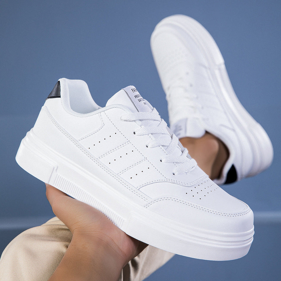 Men’s 2025 Spring Leather Sneakers – Comfortable White Shoes