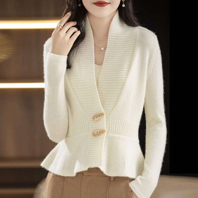 Women’s Soft Knit Horn Button Cardigan Short Waist Sweater