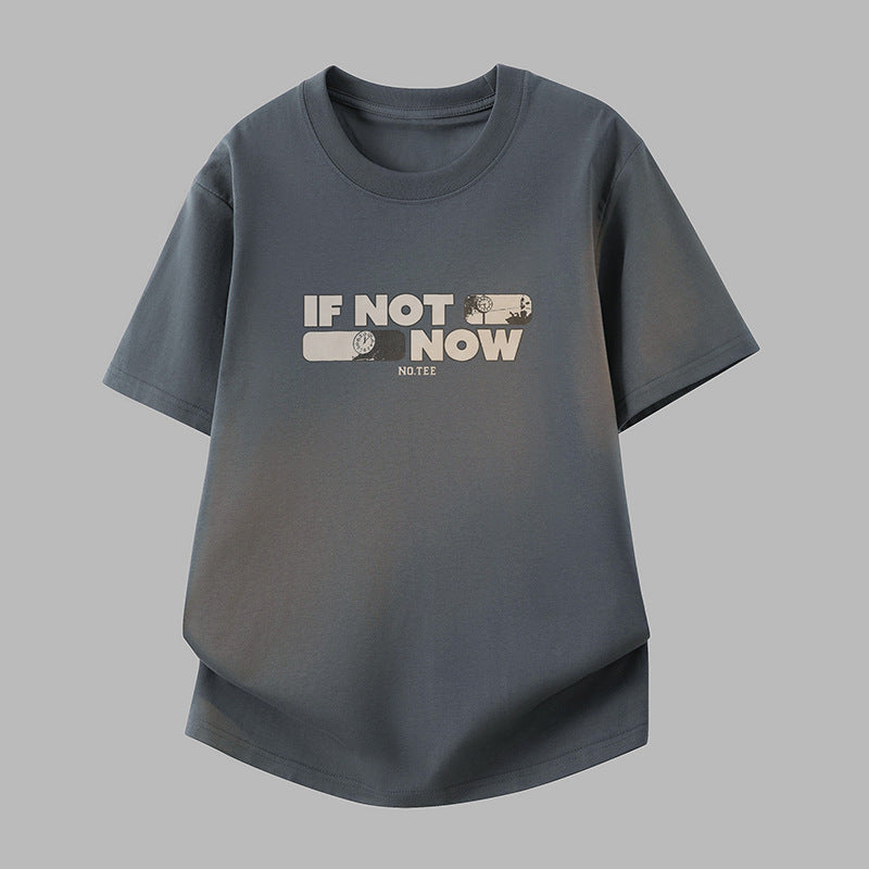 Men's Pure Cotton Letter Print Crew Neck Short Sleeve T-Shirt