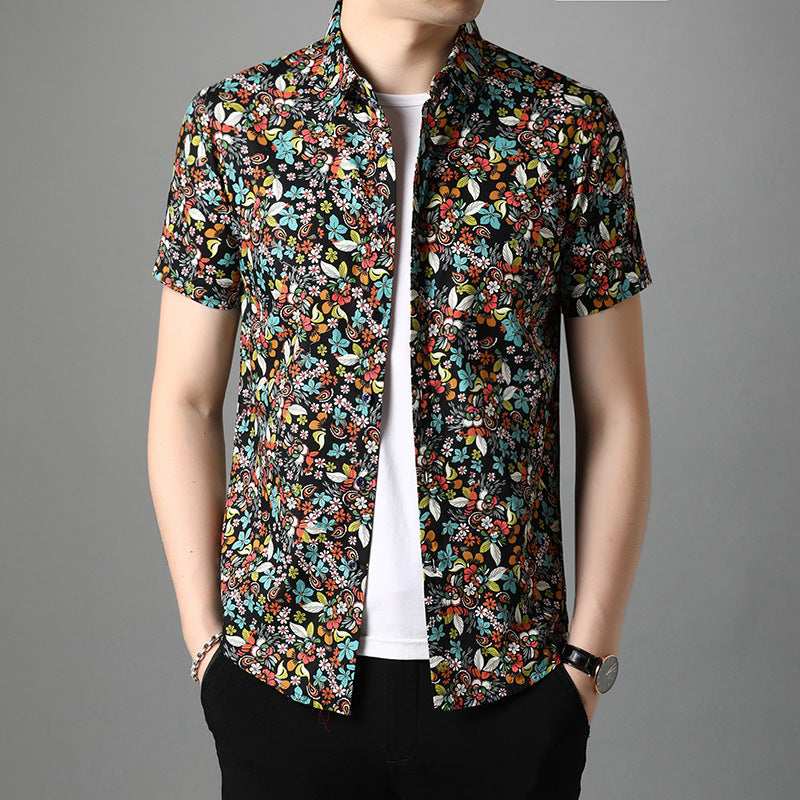Men’s Slim Fit Floral Short Sleeve Cardigan Shirt