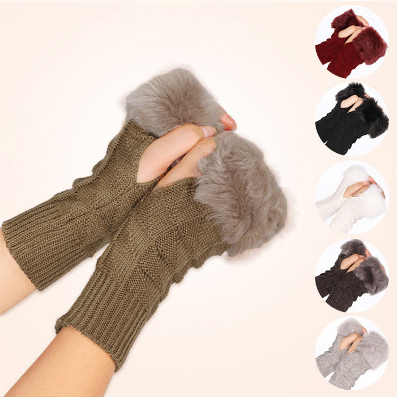 Women’s Fur Knitted Half Finger Computer Gloves