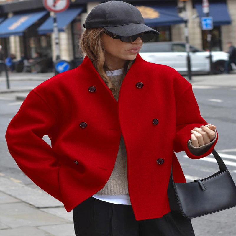INSTOCK-Women’s Woolen Coat Double-Breasted British Style