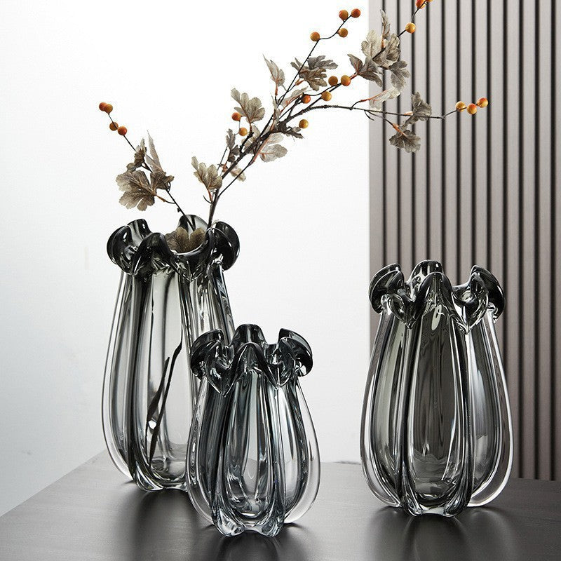 STOCK-Light Luxury Flower-Shaped Thick Glass Vase – High-End