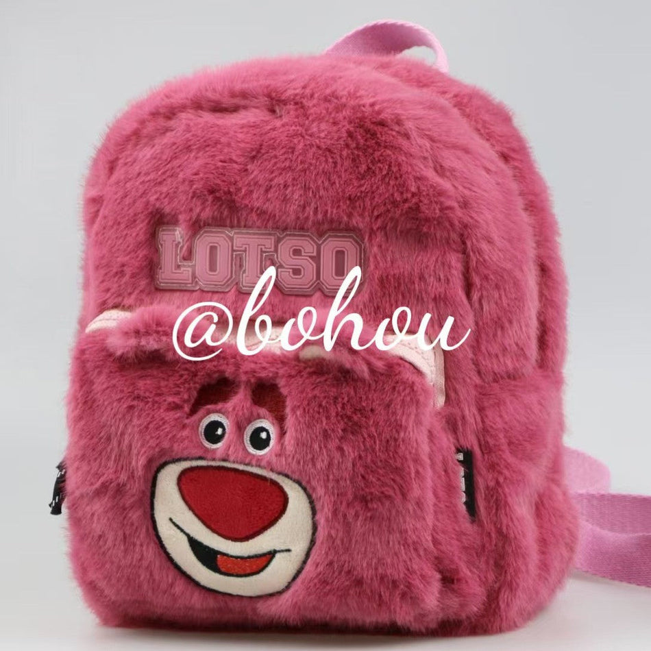 Winter Plush Kids Backpack – Cute Bear & Strawberry Design